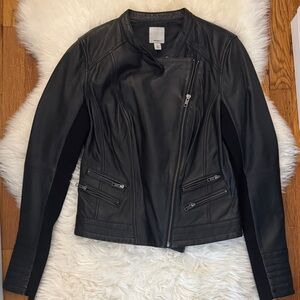 Halogen Black Leather Jacket with Zipper Details